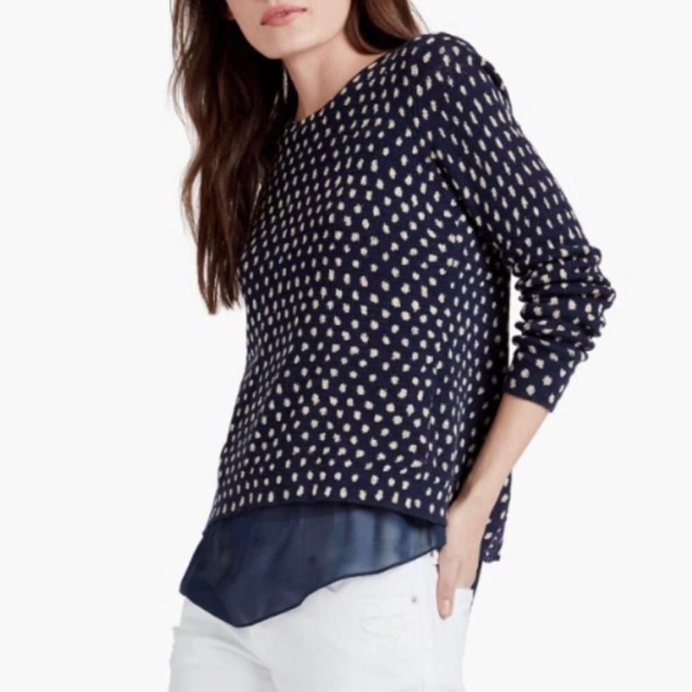 LUCKY Navy Polkadot Sweater With Sheer Underlayer